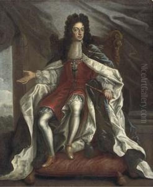 Portrait Of William Iii, Full-length, In Coronation Robes Oil Painting by Johann Closterman