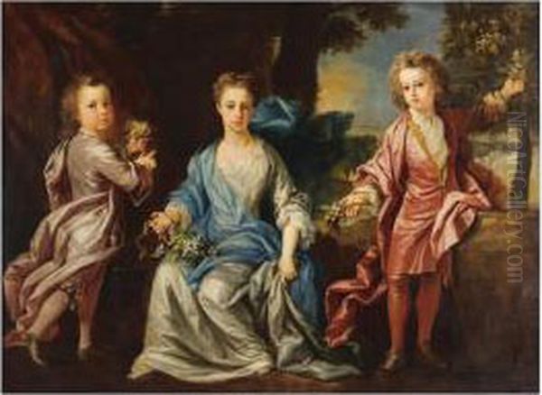 Portrait Of The Children Of The Dashwood Family Oil Painting by Johann Closterman