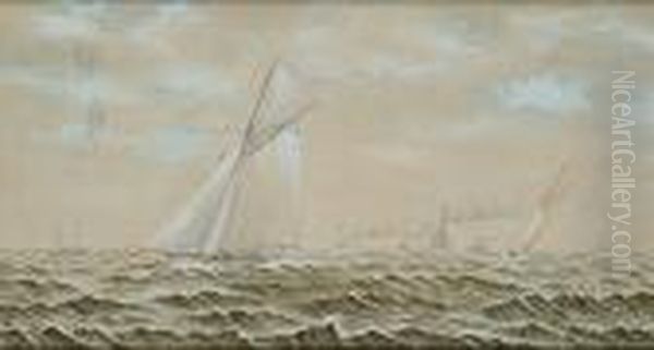 A Yacht Race Oil Painting by Albert Clouard