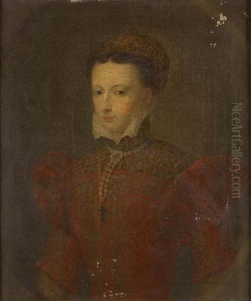 Half Length Portrait Of Mary Queen Of Scots Oil Painting by Francois Clouet