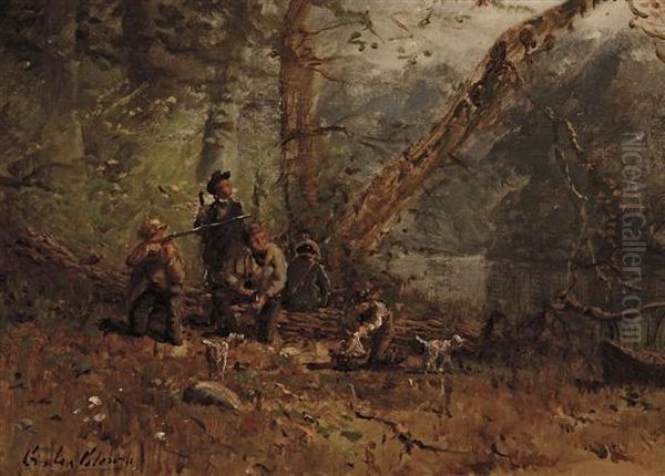 Hunting Party At Camp Oil Painting by George Lafayette Clough