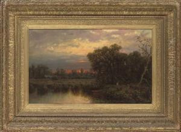 Sunset By The Lake Oil Painting by George Lafayette Clough