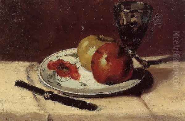 Still Life Apples And A Glass Oil Painting by Paul Cezanne