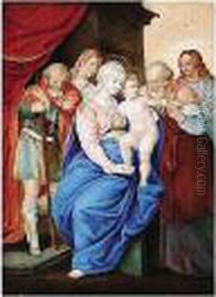 The Holy Family With Saints Oil Painting by Giorgio-Giulio Clovio