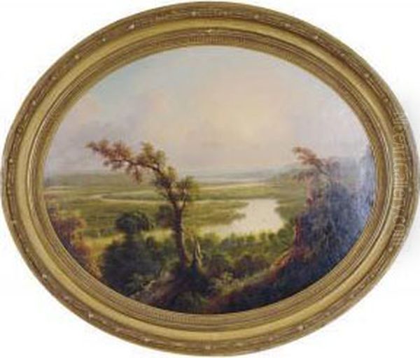 Panoramic View Of The Connecticut River With Sailboats Oil Painting by Edmund C. Coates