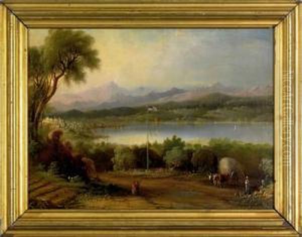 Oil On Canvas View Of Meredith Oil Painting by Edmund C. Coates