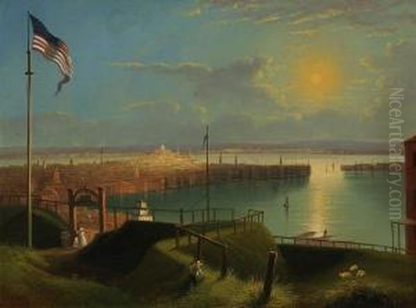 ''boston From The Dorchester Heights'' Oil Painting by Edmund C. Coates