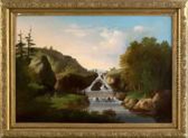 Hudson River Landscape Oil Painting by Edmund C. Coates