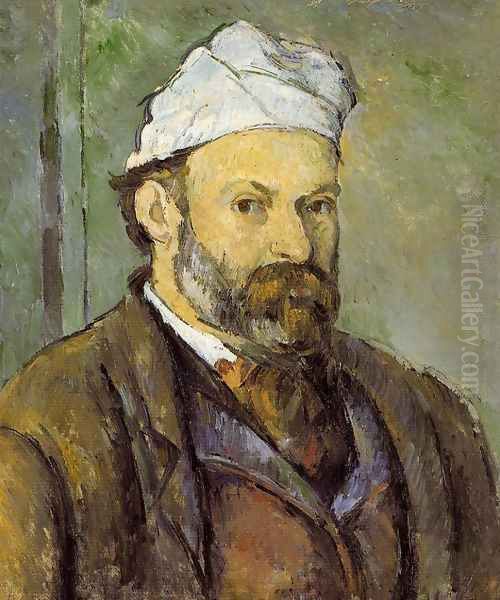 Self Portrait In A White Cap Oil Painting by Paul Cezanne