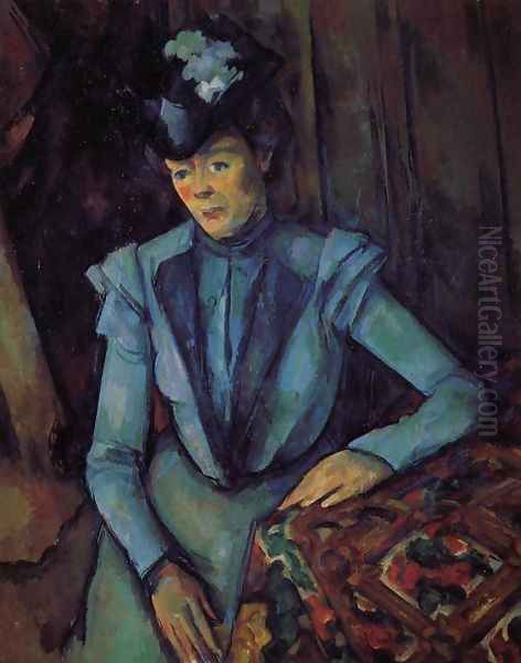 Seated Woman In Blue Oil Painting by Paul Cezanne