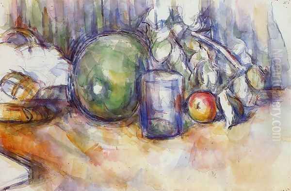 Still Melon With Green Melon Oil Painting by Paul Cezanne