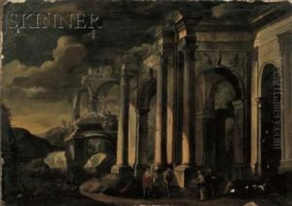 Landscape With Classical Ruins Oil Painting by Leonardo Coccorant