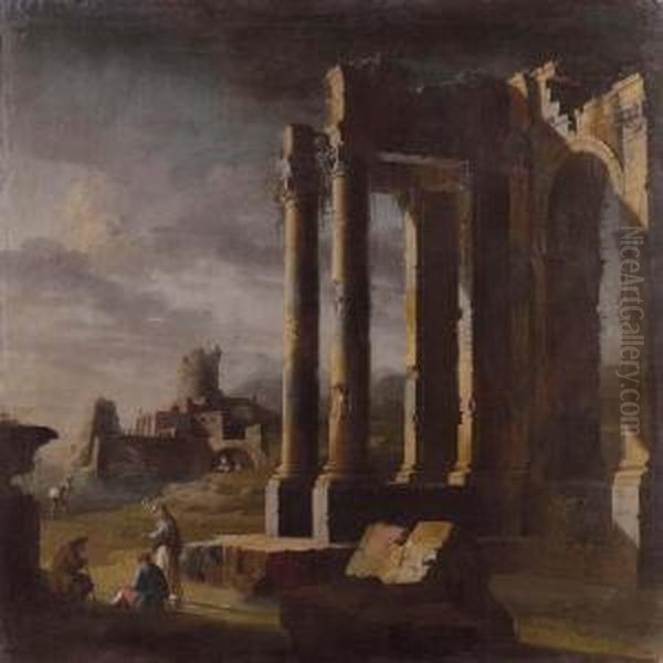 Paesaggio Con Rovine Eviandanti Oil Painting by Leonardo Coccorant