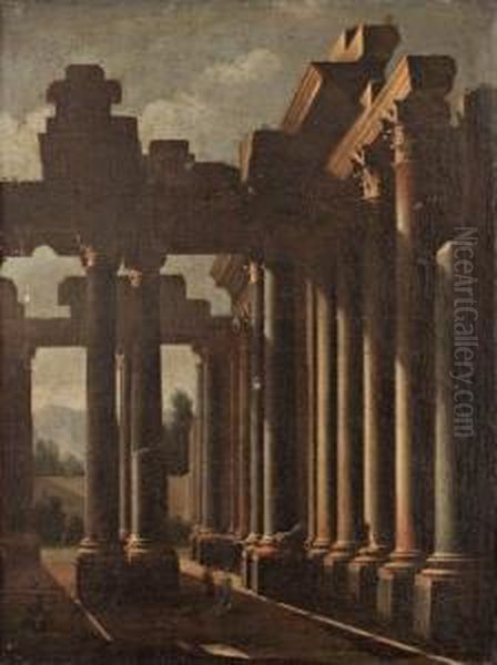 Colonnade Antique Aux Personnages Toile Oil Painting by Leonardo Coccorant