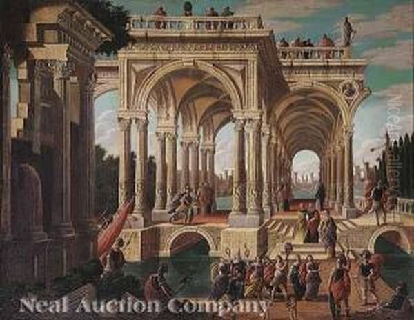 Arcaded Pavilions And Ruins Oil Painting by Leonardo Coccorant