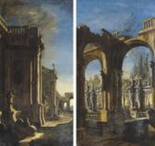 Architectural Capriccios Oil Painting by Leonardo Coccorant