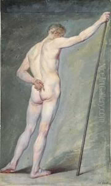 A Nude Holding A Stick, Seen From Behind Oil Painting by Charles-Nicolas I Cochin