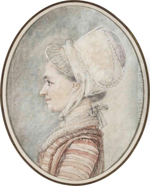 Portrait Of A Young Woman, 
Bust-length, In Profile To The Left, In A Bonnet And A Striped Gown Oil Painting by Charles-Nicolas I Cochin