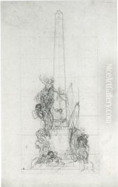 A Group Of Seven Drawings: A, B,
 C: Designs For A Monumentalobelisk And D, E, F, G: Four Studies For 
Book Illustrations Oil Painting by Charles-Nicolas I Cochin