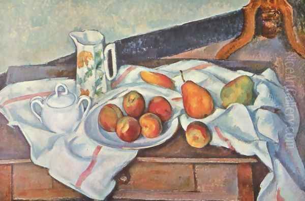 Still life with peaches and pears Oil Painting by Paul Cezanne