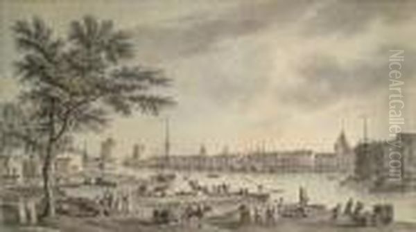 Vue Du Port De La Rochelle Oil Painting by Charles-Nicolas I Cochin