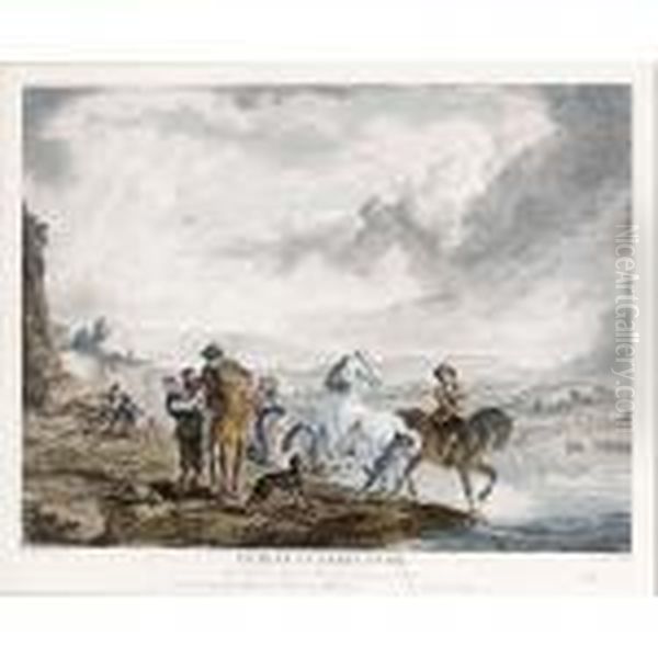 Entree D'abreuvoir (after Wouwerman) Oil Painting by Charles-Nicolas I Cochin