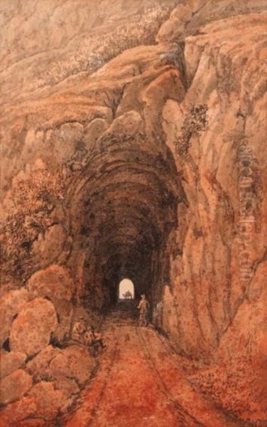 A Figure At The Entrance To A Mountain Tunnel Oil Painting by James Pattison Cockburn