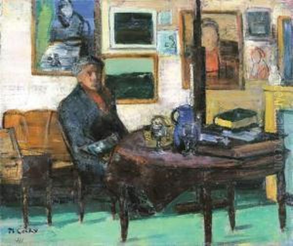 Zelfportret In Het Atelier (1941) Oil Painting by Philibert Cockx