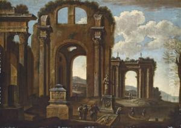 A Capriccio Of Classical Ruins With Figures Oil Painting by Nicolo Viviani Codazzi