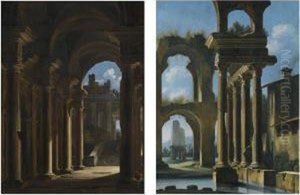 A Capriccio Of The Inside Of A Temple With Ruins Beyond Oil Painting by Nicolo Viviani Codazzi