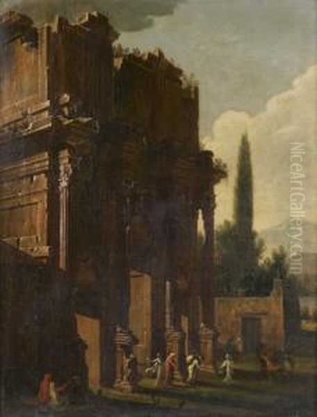 Arc De Triomphe Antique Anime De Personnages Oil Painting by Nicolo Viviani Codazzi