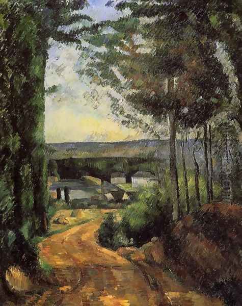 Road Trees And Lake Oil Painting by Paul Cezanne