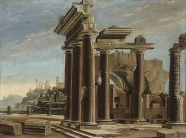 A Capriccio Of Classical Ruins With A Town Beyond Oil Painting by Nicolo Viviani Codazzi