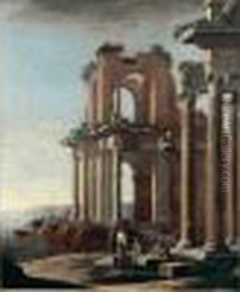 Ruines Antiques Pres Du Rivage, Animees De Marchands Turcs Oil Painting by Nicolo Viviani Codazzi