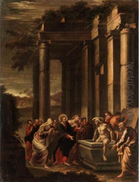 Architectural Capriccio With The Raising Of Lazarus Oil Painting by Nicolo Viviani Codazzi