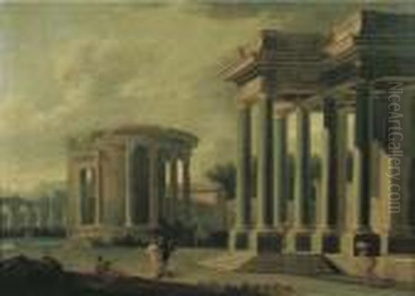 Tempio Di Vesta A Tivoli E Pronao Tuscanico Con Astanti Oil Painting by Nicolo Viviani Codazzi