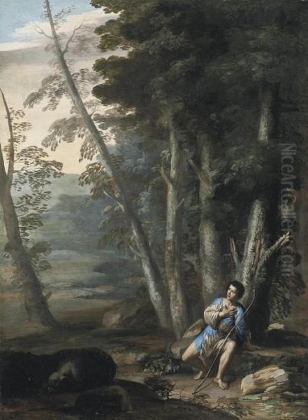 A Wooded Landscape With The Prodigal Son Oil Painting by Domenico (Micco Spadaro) Gargiulo