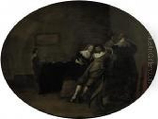 Elegant Figures In An Interior Oil Painting by Pieter Codde