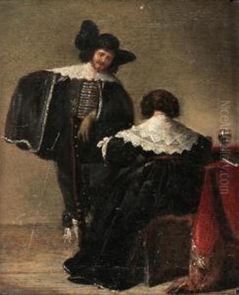 Hans Krets, Interior Med Elegant Par Oil Painting by Pieter Codde