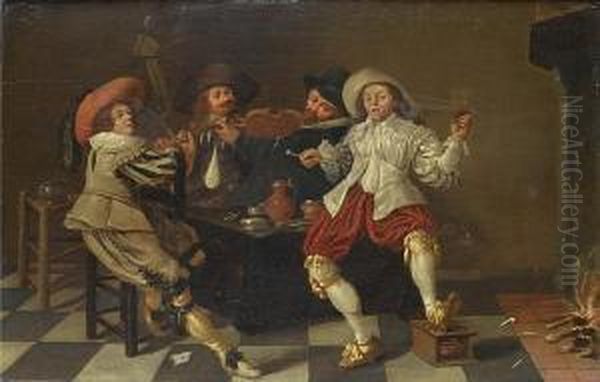 Merry Company Making Music In Aninterior Oil Painting by Pieter Codde