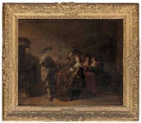 Elegant Company At A Table In An Interior Oil Painting by Pieter Codde