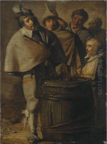 Guards Around A Barrel Oil Painting by Pieter Codde