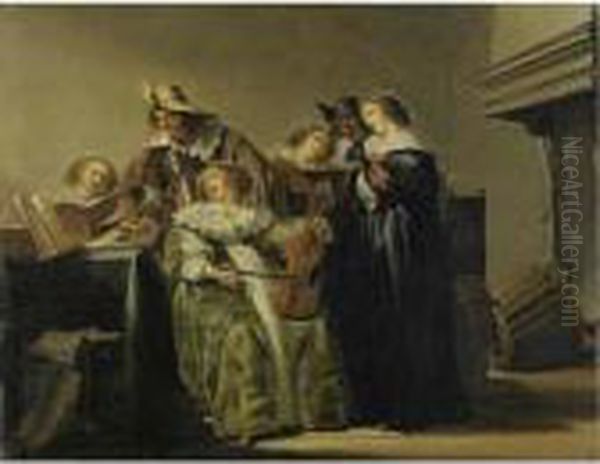 Concert In A Dutch Interior By A Chimney Oil Painting by Pieter Codde