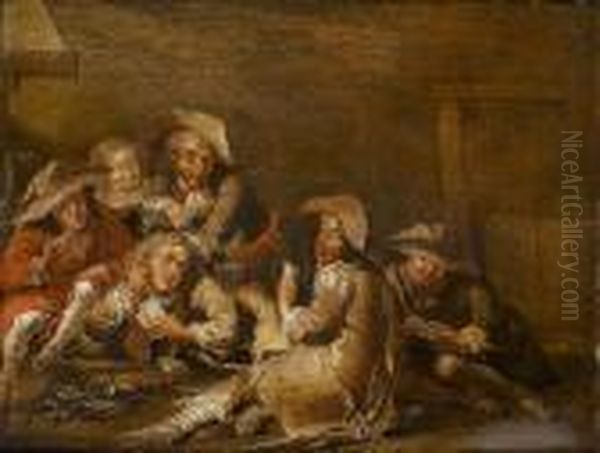 Soldiers Playing Cards In An Interior Oil Painting by Pieter Codde