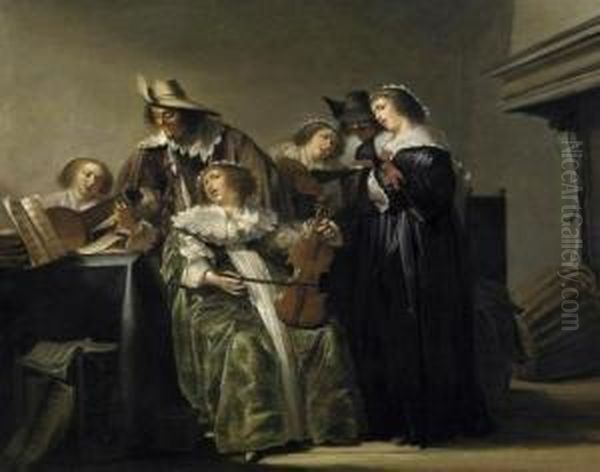 A Musical Round Oil Painting by Pieter Codde