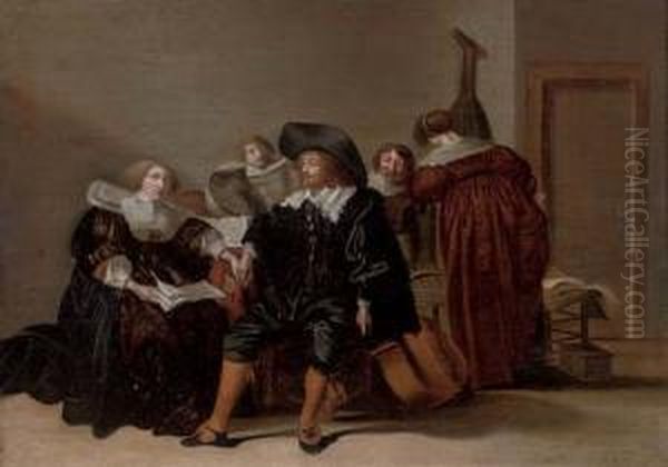 Elegant Company In An Interior Oil Painting by Pieter Codde