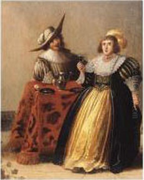 Interior With A Cavalier And His Lady Oil Painting by Pieter Codde