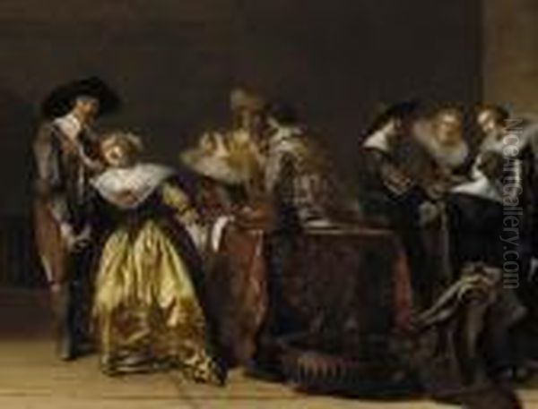 Elegant Company In An Interior Oil Painting by Pieter Codde