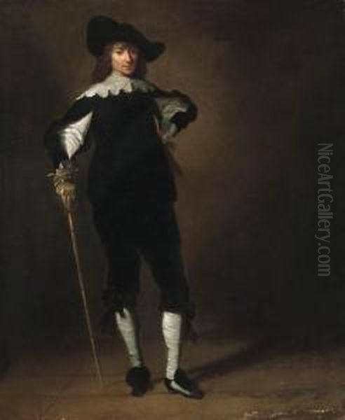 A Cavalier, Standing Small Full Length Oil Painting by Pieter Codde