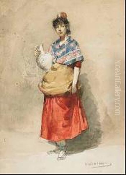 Neopolitan Girl Oil Painting by Victoriano Codina Y Langlin